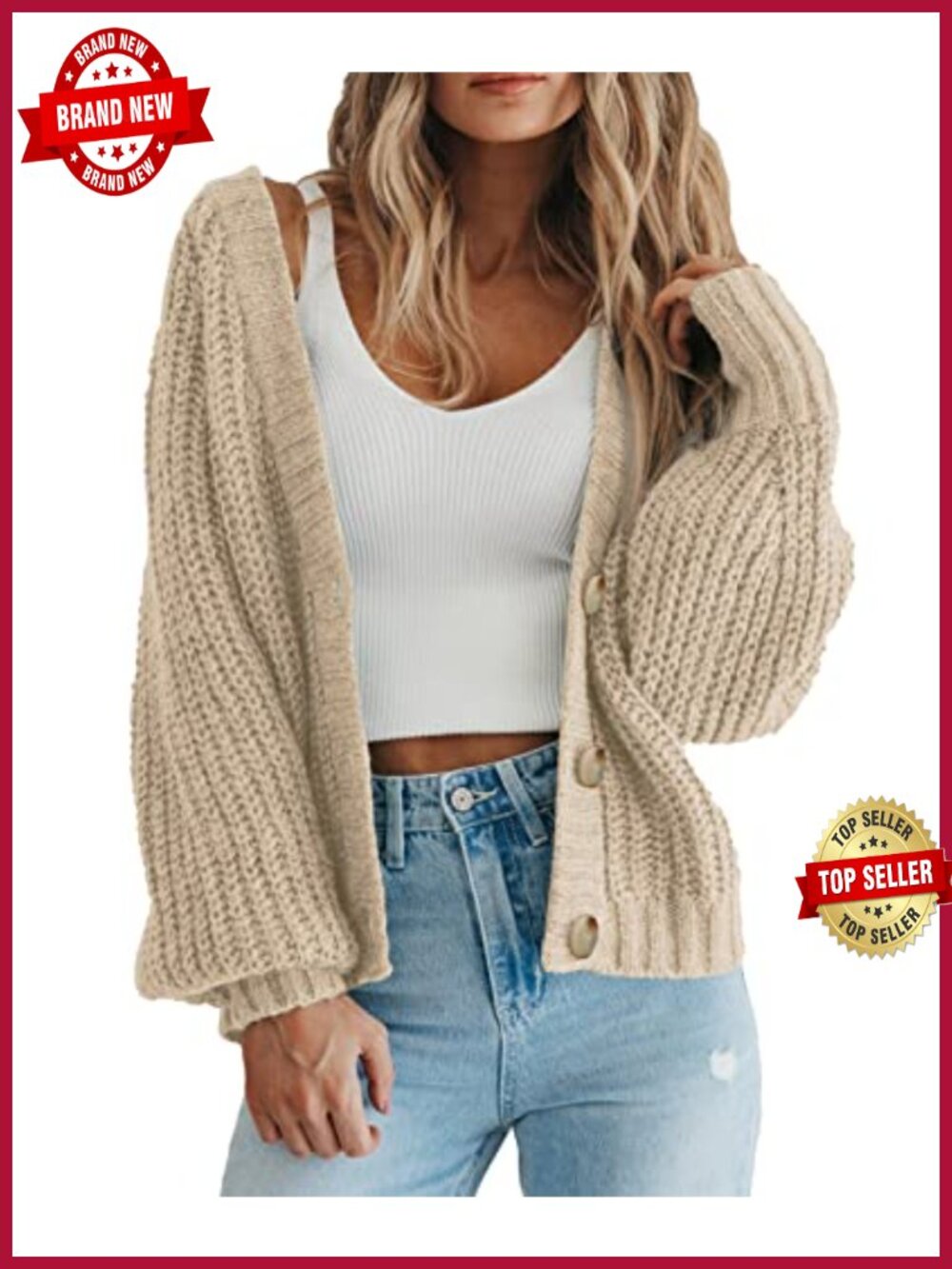Chunky Knit Open Front Cardigan Button Down V Neck Fall Sweater
